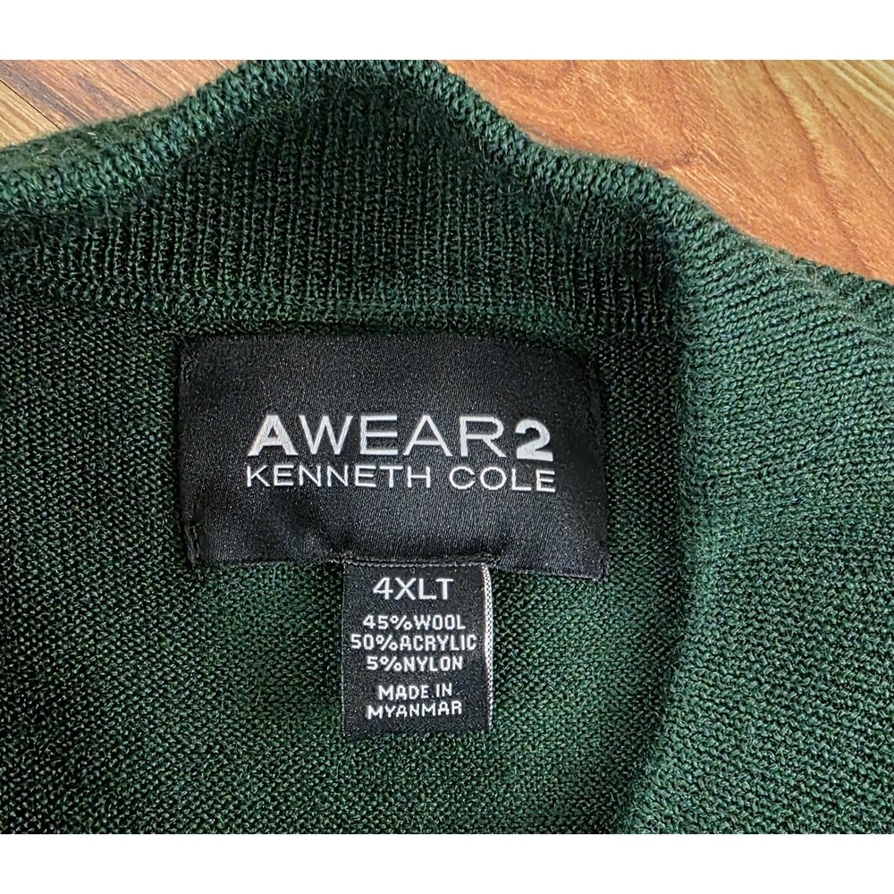 Kenneth Cole Sweater Mens Big & Tall 4XLT Green Mock Neck Wool Blend Pullover - Picture 4 of 7